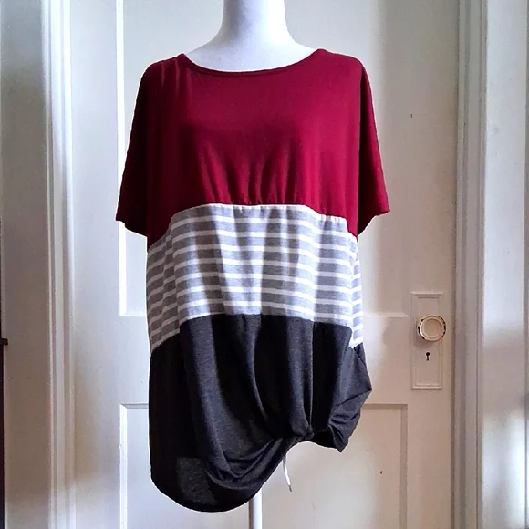 Maurices Red and White Asymmetrical Tunic - Picture 1 of 2